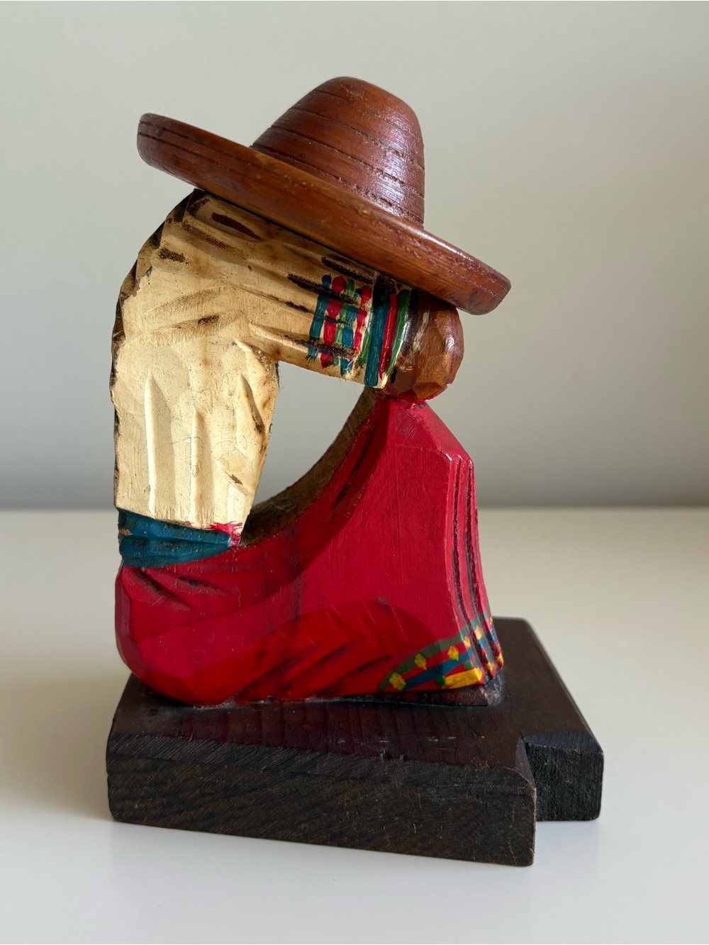 Vintage Hand Carved Wood Mexican Siesta Bookend